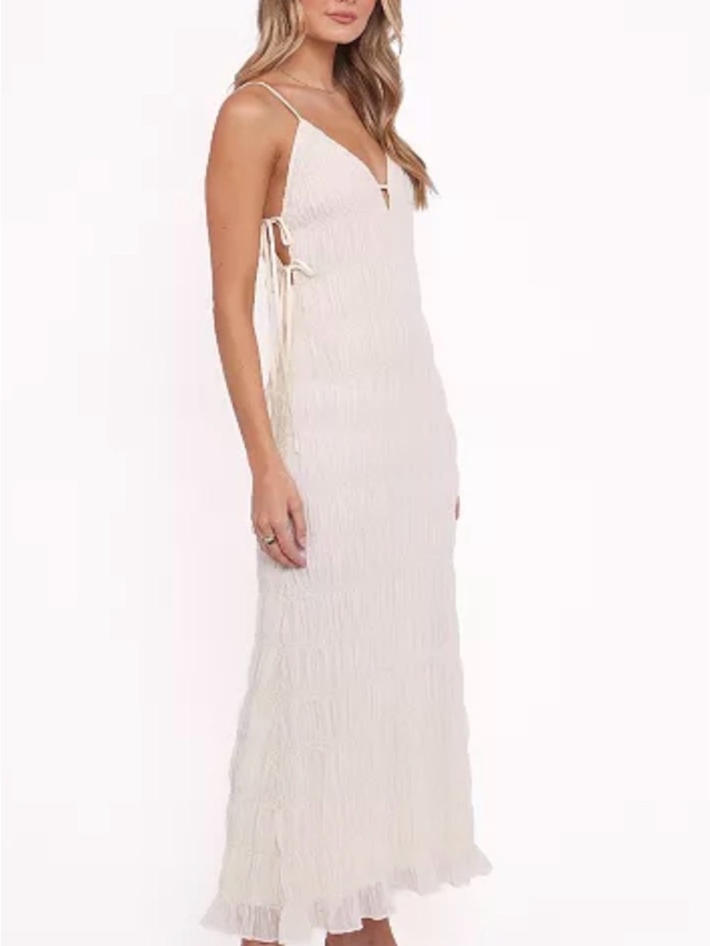 Elegant Cream Maxi Slip Dress with Side Tie